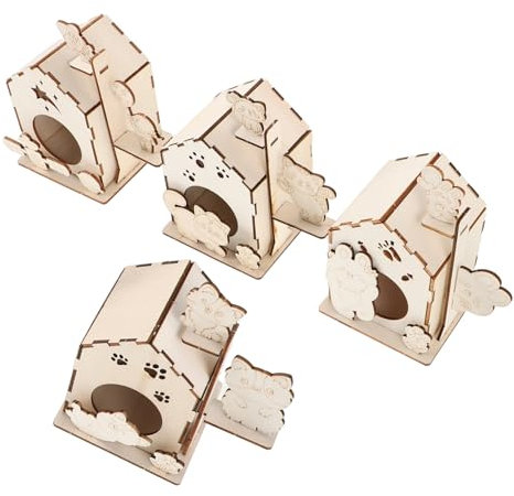 CHICAMPERA 4 Stück Teiliges DIY Vogelhaus Bausatz für Holz Unbemalt Kreatives Bastelset für Garten und Spielplatz Fördert Kreativität und Hand Augen Koordination