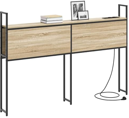 vidaXL Cabecero de Almacenamiento con Estación de Carga Roble Sonoma, Muebles de Dormitorio Modernos, cabecero con Gran Capacidad de Almacenamiento, Patas Ajustables, diseño Flexible, estantería Que