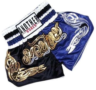 Durashmall Pantaloncini da Muay Thai, unisex, per muay thai, boxe, MMA, kickboxing, combattimento, in poliestere traspirante, elastico in vita, attrezzi da allenamento (M nero + blu)