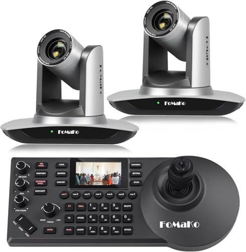 FoMaKo HDMI PTZ Camera AI Auto-Tracking Gen 3, 20x Optical Zoom, for Church Services Worship Education(2pcs) + KC608 Pro PTZ Controller (PTZ Bundle FMK12UH Prox2 + KC608 Pro) BH402
