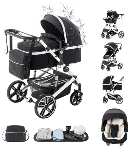 Kakbgee Passeggino Combinato 3 in 1, Passeggino per Bambini con ECE R129 Seggiolino Auto, Telaio in Alluminio ad alto Campo visivo Passeggino (0-4 Anni, 22KG)