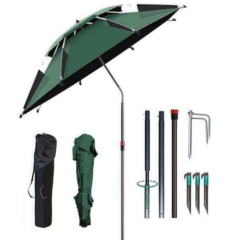 Sonnenschirm Strand Ø 160cm mit Bodenhülse, 360° Schwenk Faltbar Strandschirm mit Tragetasche, Strandschirm Windfest Stabil, Sonnenschutz uv 50 mit Erdspieß, für Balkon, Garten, Terrasse, Strand