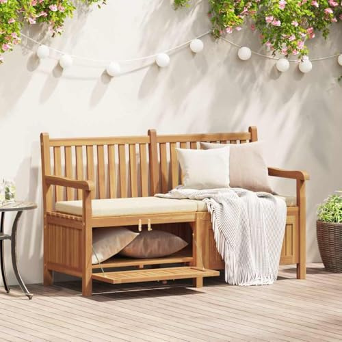 Qnhdfrt Gartenbank 150 x 60 x 90 cm Teakholz mit verstecktem Stauraum rustikales Outdoor Loungemöbel für Balkon Terrasse und Garten