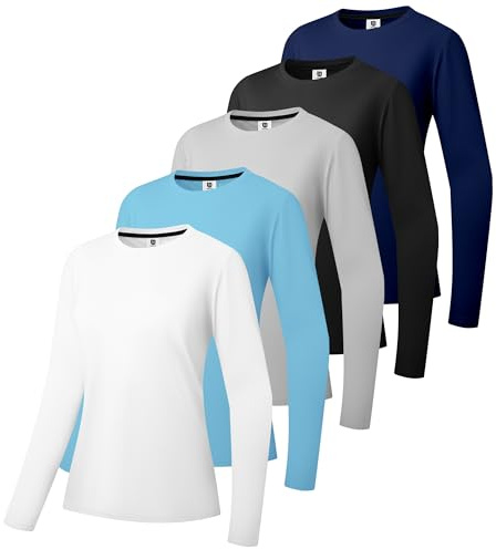 Lot de 3 ou 5 t-shirts en coton à manches longues et col rond pour femme, coupe classique, doux, respirant, décontracté, haut basique tendance, XXL