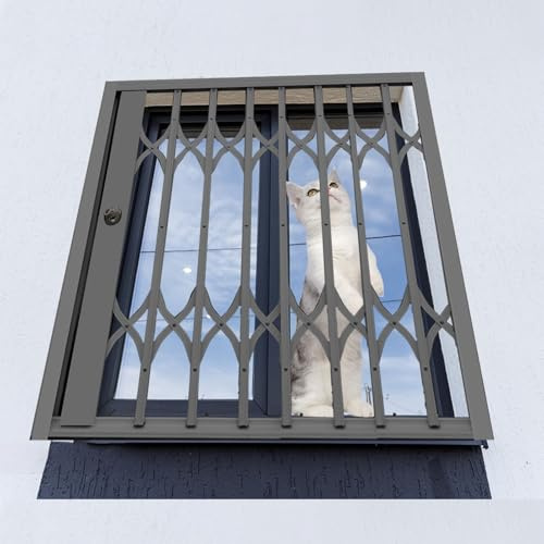 Fönsterskydd i aluminium – låsbart vikbart säkerhetsgaller, expanderbart 61–91,5 cm (26 x 26 tum) för inbrottsskydd, svart husdjurssäkerhetsfönsterskärm.