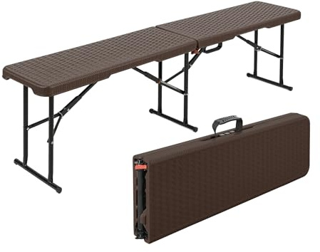 Floordirekt - Table de jardin pliable en plastique 180 x 75 cm – Table de buffet avec poignée de transport – Table pliante pour jardin, terrasse et balcon – Table de camping pour 6 personnes (banc de