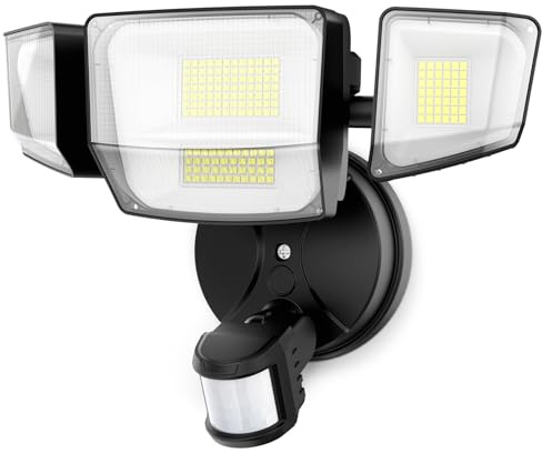 Onforu 64W LED Strahler mit Bewegungsmelder Außen, LED Fluter für Einfahrt | 5200LM, 6500K Außenstrahler mit verstellbaren 3 Köpfe, IP66 Wasserdicht Flutlicht,Scheinwerfer Aussen mit Bewegungssensor