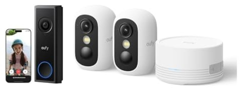 eufy Video Doorbell Camera Wireless C30 & eufyCam C35 2 Pack with HomeBase Mini (Bundle)