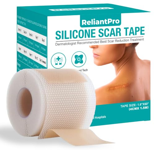 ReliantPro Waterproof Silicone Scar Tape - Hypoallergenic Medical Grade Silicone Scar Sheets, Ultra-Soft Scar Tape for Surgical Scars, c Section Recovery, Tummy Tuck, Keloid Treatment (4cm*1.5m)