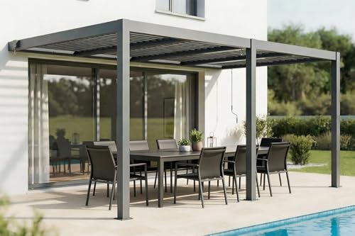 Cazeboo Pérgola bioclimática AGOSTA 5x3, adosada a Pared, Altura 250cm - Aluminio Gris