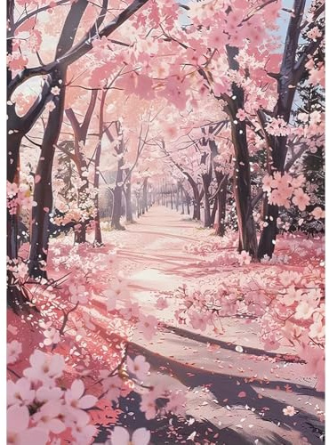 LMBADA Cherry Blossom Diamond Painting Kits for Adults, Diamond Art 30x40cm | 5D Pink Flower Diamond Art Kits, DIY Crystal Art Kit, Round Full Drill, Relaxing Craft Home Wall Decor Gift Beginner Friendly
