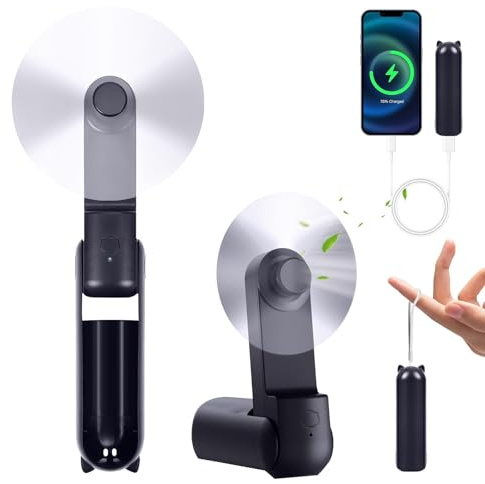 FainFun Ventilador Portatil Usb, 270° Plegable con CordóN, Ventoinha Portatil, Ligero, Ventilador de Mano, Adecuado para Viajes, Maquillaje, Conciertos, Camping (Azul oscuro)