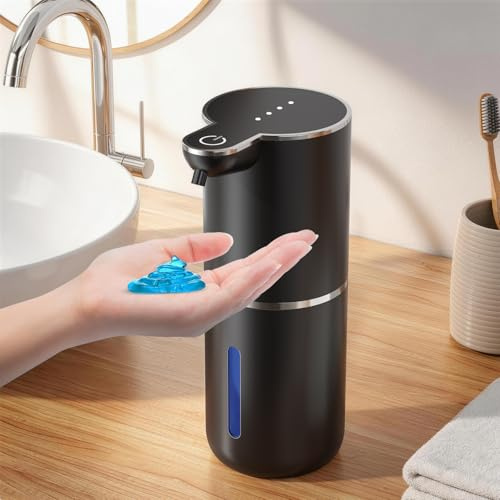 Tvålpump automatisk för flytande typ, kontaktlös med sensor, 380 ml väggmontering, USB-uppladdningsbar, IPX5, justerbar elektrisk tvåldispenser i 4 nivåer för badrum och kök, svart