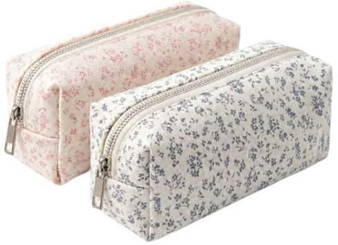 2pcs Pencil Case for Girls, Large Capacity Pencil Cases Flowers, Cute Pencil Pouch, Personalised Big Oencil Cases, Fabric Pencilcase Essentials School Supplies Stationery Organizer for Teenage Women