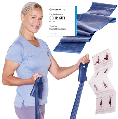 TheraBand 2,50m im PE Beutel mit Anleitung | Fitnessband | Gymnastikband | Stretchband für Ganzkörpertraining | Widerstandsband | Training Bands für Zuhause |100% Naturlatex