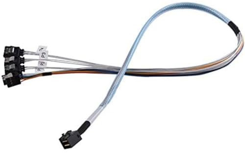 SilverStone SST-CPS05-RE - Câble inversé - Mini SAS HD interne SFF8643 vers câble épais et protégé 4 SATA 7broches (avec bande latérale), Cible mini SAS HD vers boîtier 4 SATA, 0.5M