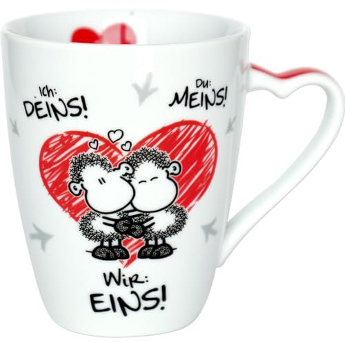 Sheepworld Tasse „Ich Deins, Du meins, Wir eins“ | Kaffeetasse, Teetasse mit Spruch, Geschenk zum Valentinstag | Porzellan, Herztasse | 45183