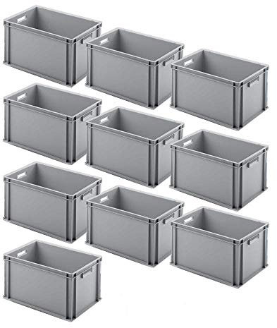 BRB 10x Euro-Stapelbehälter, LxBxH 600x400x320 mm, Inhalt 64 Liter, Farbe grau