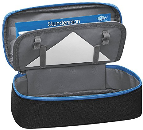 WEDO Stretch-Federmäppchen Schwarz/Blau – erweiterbares Etui mit Stiftschlaufen, Stundenplanfach & viel Platz – robustes Polyester – ideal für Schule & Büro