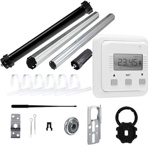 NOBILY Rolladen-Komplett-Set Maxi-Rolladenmotor P5 20/15-60 mit mechanischen Endabschaltern 20Nm/50kg für 60mm (SW60) + Zeitschaltuhr SIMU Relax + Mechanik-Set, Gesamtlänge bis 2 Meter