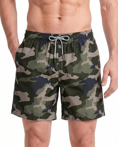 maamgic Bañador Hombre Shorts de Baño Shorts de Playa Traje de Baño para Natación Secado Rápido para Vacaciones,Verde Camuflaje,M
