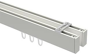 INTERDECO Innenlauf-Gardinenstange eckig 14 x 35 mm 2-läufig, kantige Innenlaufstange aus Metall, Weiß, zur Deckenmontage, Typ 10212817, 320 cm