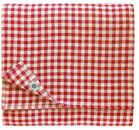 Linen & Cotton Tischdecke Estella - 100% Leinen, Weiß Weiss Rot 100 x 140 | Rechteckig Tischtuch, Tischwäsche Kariert Landhausstil, Festliche Frühling/Home, Für Küche Garten Restaurant Cafe Hotel