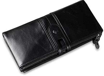 FANDARE Geldbörse Münzbörsen mit RFID für Damen Unterarmtasche Herren Brieftasche Clutches Geldklammer Kreditkartenetui Portemonnaie Geldbeutel Portmonee Leder Geldbörse für Party, Einkaufen Schwarz
