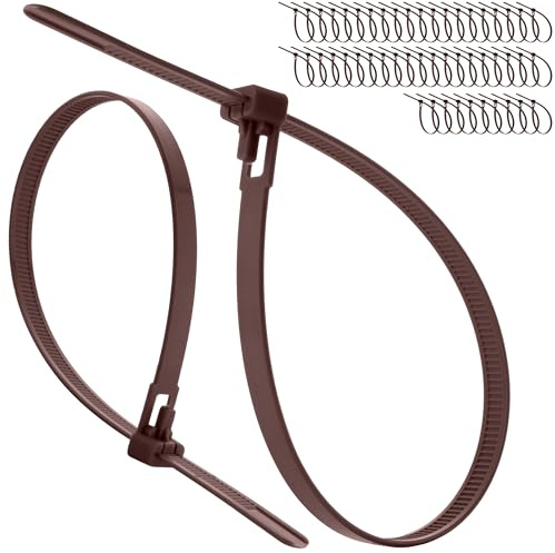 50 Stück wiederverwendbare Kabelbinder aus hochwertigem Kunststoff (7,6 mm x 370 mm, braun)