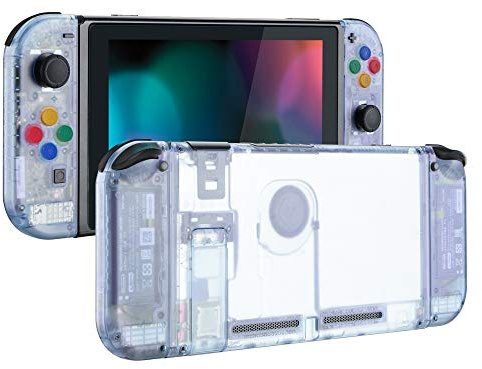 eXtremeRate Full Case für Nintendo Switch Joycon/Console, DIY-Ersatz Joy Con Shell/Tasten & Rückgehäuse & Kickstand, Custom Abdeckung Set für Nintendo Switch Konsole(Transparent Gletscher Blau)