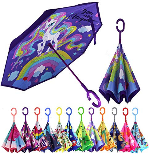 MRTLLOA 40/49/56 Inch Oversize Windproof Inverted Reverse Upside Down Umbrella, Golf Size Rain Umbrella, Double Layer, C-Shaped Handle for Men, Women and Kids(Magic Union, 40 Inch)