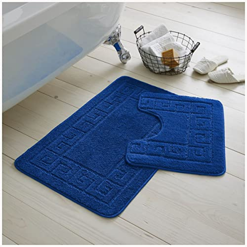 GC GAVENO CAVAILIA 2 Stück Waschbare Badezimmermatte, Extra Saugfähige Anti-Rutsch-Badematten, Superweiches WC-Teppich-Set, Königsblau, (50x80, 50x40 cm)