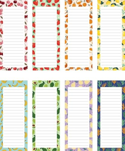 hoziel Magnetische Notizblöcke für Kühlschrank, 8er-Pack, To-Do-Liste, Einkaufsliste, Einkaufsliste, Erinnerungen, Rezepte, 3,5 x 9, 50 Blatt, Magnet-Notizblock Vintange Fruits