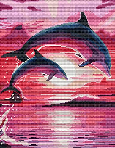 Abillyn Kreuzstich-Set Motiv: Delfine bei Sonnenuntergang Motiv: Delfine