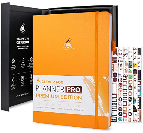 Clever Fox Planner Pro Premium – Luxurious Weekly & Monthly Planner with Budget Organizer for Productivity & Goals, Undated, A4 (Amber Yellow)