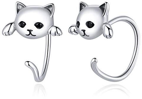 Qings Katze Ohrringe 925 Sterling Silber Hypoallergene Creolen Ohrringe für Empfindliche Ohren, Schmuck Geschenke für Frauen Mädchen Kinder