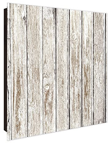 banjado Großer Schlüsselkasten Glas - Schlüsselbox 30x30cm mit 50 Haken - Schlüsselkasten modern für Schlüsselaufbewahrung mit beschreibbarer, magnetischer Glastür - Motiv Weißes Holz