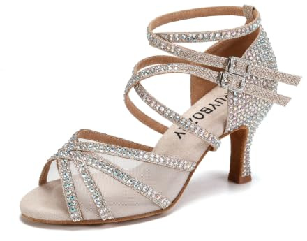 RUYBOZRY Dam Latin Dansskor Glitter Strass Salsa Party Föreställning Balsal Dansskor,YCL508-Guld-7.5,EU40