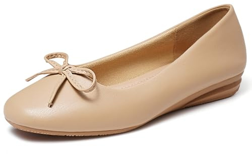 Greatonu Ballerina Kvinnor Casual Platta Skor/Fritidsskor Klassiska Fyrkantig Form Med Knut Och Dekorativ Knut, Naken, 39 EU