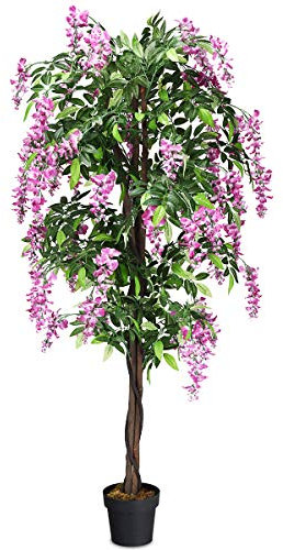 COSTWAY 150CM/180CM Ficus Artificial Tree, Fake Wisteria Trees in Nursery Pot, Indoor Outdoor Greenery Tall Faux Floor Plant for Living Room Office Decor (1, 180CM, Green+Rose)