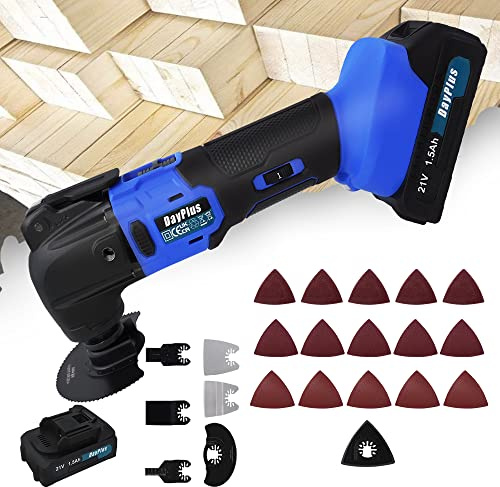 300W Cordless Multi-Oscillating Power Tool with Brushless Motor, 4° Oscillation Angle Electric Oscillating Tool with 6 Variable Speed, 22 Piece Consumable Accessory Blade & Sanding Kit, 20000 RPM