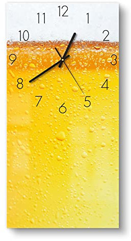 DEQORI Glasuhr | horizontal 30x60 cm | Motiv Bier mit Schaumkrone | große XXL Design Uhr aus Glas | leise Wanduhr für Wohnzimmer & Küche | moderne Hingucker Uhr für die Wand