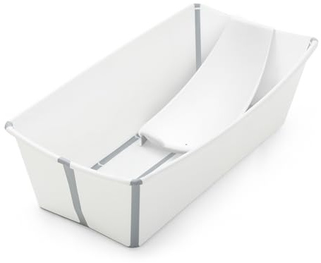 Stokke Flexi Bath XL (Blanca) con Soporte para recién nacido - Ideal para edades 0-6 - Duradera y fácil de guardar