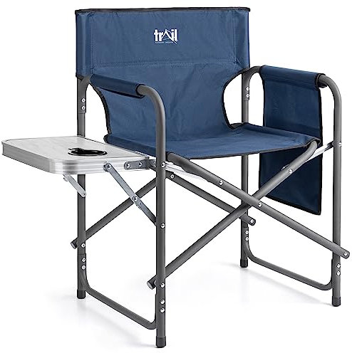 Trail Campingstuhl Faltbar mit Seitentisch, Getränkehalter, Klappstuhl Camping, Aufbewahrungstasche, Angelstuhl mit Gepolsterten Armlehnen, Robuster Stahlrahmen (max. Tragkraft 120 kg)