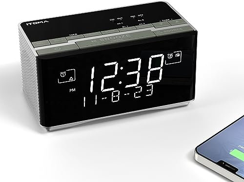 iTOMA FM & DAB+ & DAB Radio Alarm Clock with USB Charging Port, Bluetooth Stereo Speaker, Headphone Jack, Dual Alarm, Snooze, Dimmable LCD Display 3501