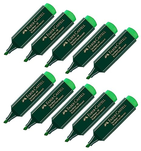 Faber-Castell - Textmarker Textliner 48, Neon Grün, 10 Stück | Nachfüllbare Textmarker mit hoher Leuchtkraft für Schule, Studium und Büro