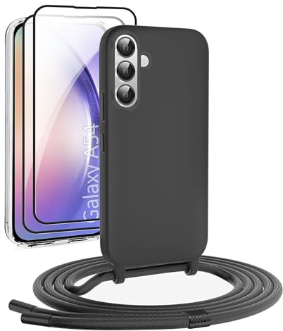 DiDaDi Handykette kompatibel mit Samsung Galaxy A54 Hülle,Handyband Necklace Hülle mit Band Handyhülle für zum Umhängen Silikon Case mit Schnur Schutzfolie in Schwarz