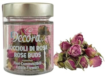 DECORA, 0201014 Fleurs comestibles, Boutons de rose comestibles, Idéaux pour décorer tous types de préparations culinaires, Convient aux plats sucrés et salés, Emballage de 10 grammes.