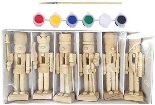 Set mit 6 Vintage-Nussknacker-Malspielzeugen aus Holz, Weihnachts-Nussknacker-Soldaten-Malset, Unvollendete Nussknacker-Puppe, Malset, Unbemalte Soldat-Weihnachtspuppe aus Holz