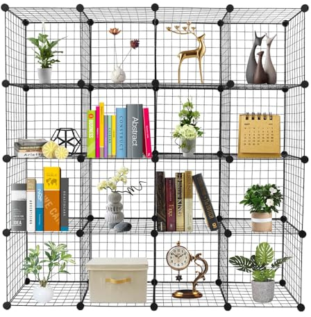 ELEMENT ACE 16-Wire Cube Organizer, Wire Storage Shelves & Bookcase, DIY Multifunctional Shelving Unit Durable Metal Grids Versatile Cubbies for Home & Office 13.8 Cubes 22lb Capacity Black